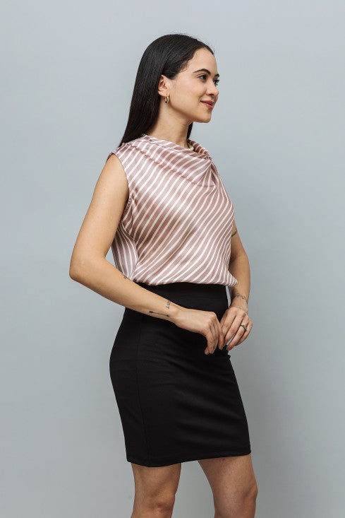 Cowl Neck Sleeveless Satin Top