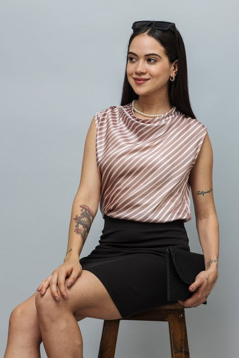 Cowl Neck Sleeveless Satin Top