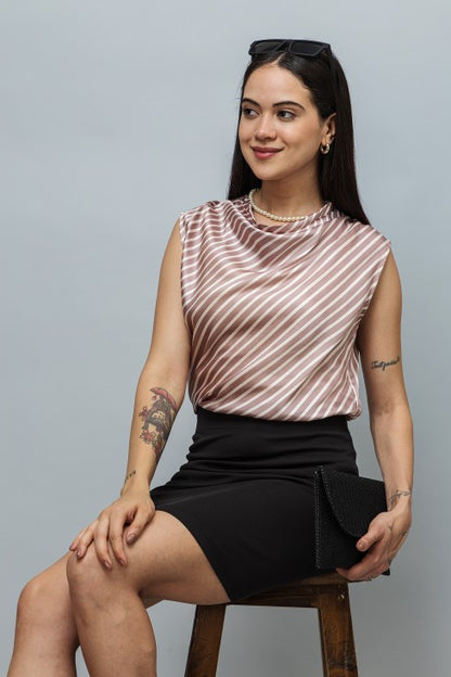 Cowl Neck Sleeveless Satin Top