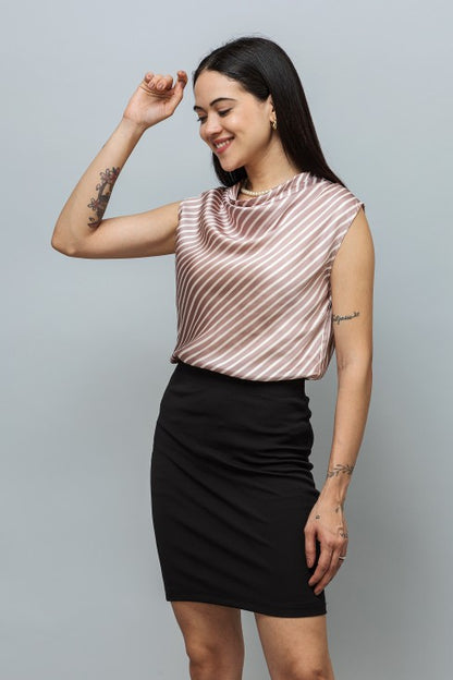 Cowl Neck Sleeveless Satin Top