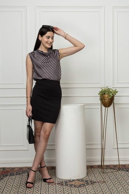Striped Satin Cowl Neck Top