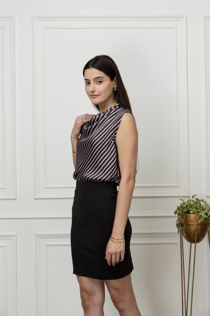 Striped Satin Cowl Neck Top