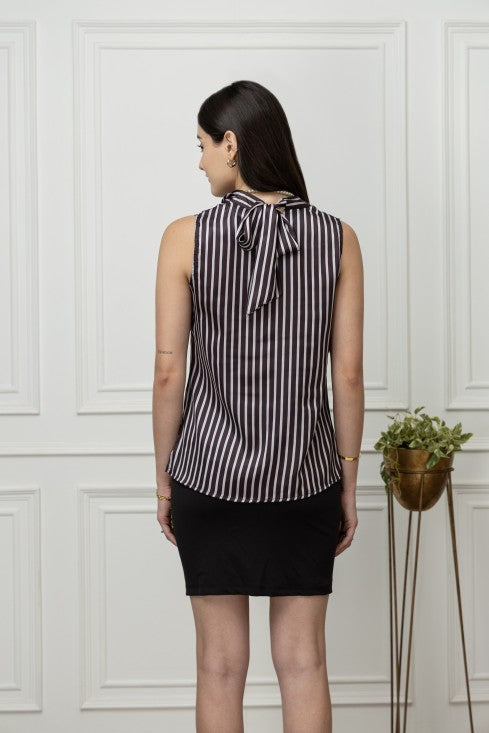 Striped Satin Cowl Neck Top