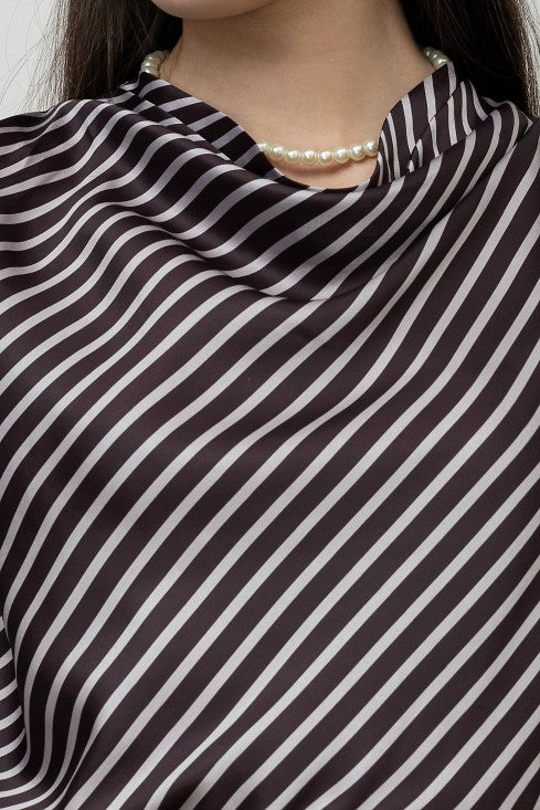 Striped Satin Cowl Neck Top