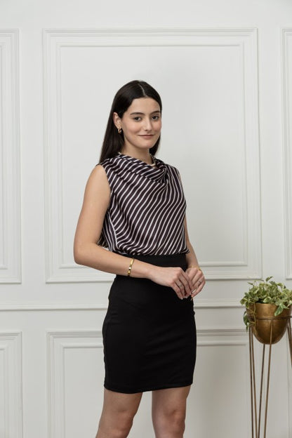 Striped Satin Cowl Neck Top