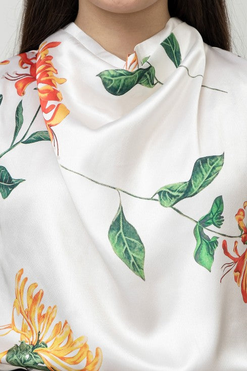 Floral Satin Cowl Neck Top