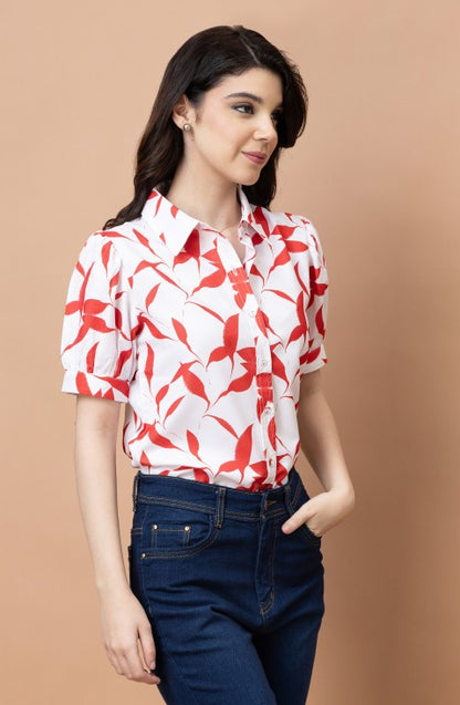 Printed Cuffed Sleeves Casual Shirt