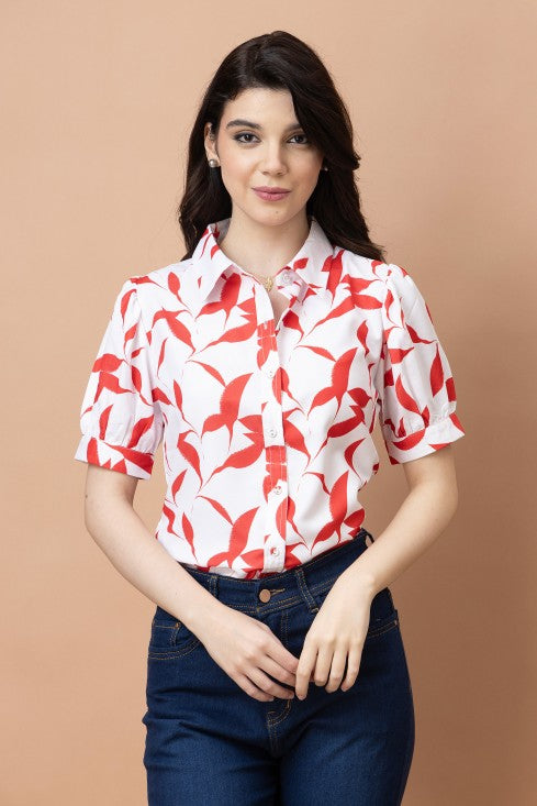Printed Cuffed Sleeves Casual Shirt