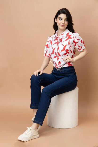 Printed Cuffed Sleeves Casual Shirt