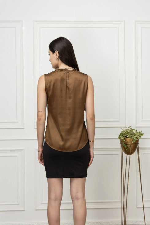 Sleeveless Pintuck Satin Top