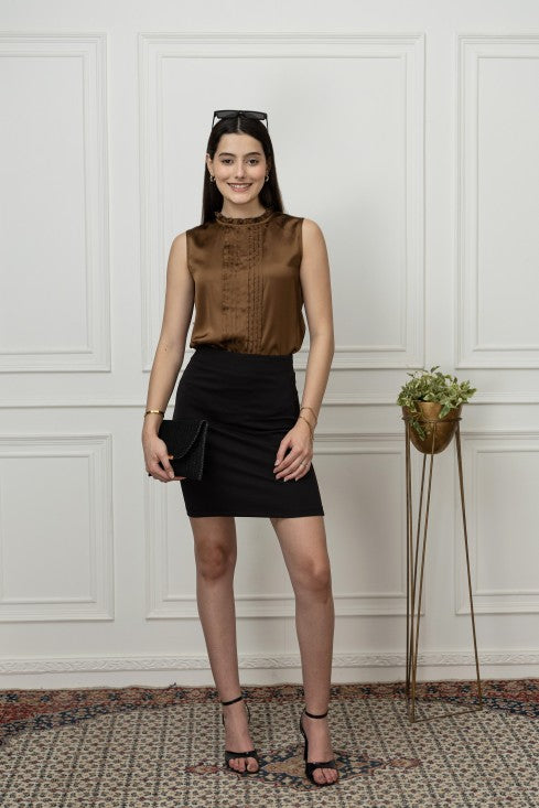 Sleeveless Pintuck Satin Top