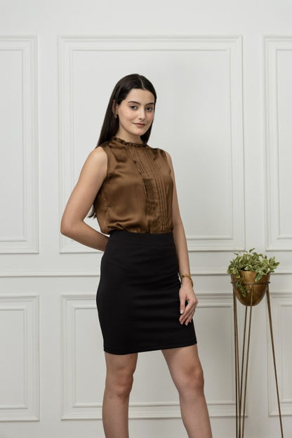 Sleeveless Pintuck Satin Top