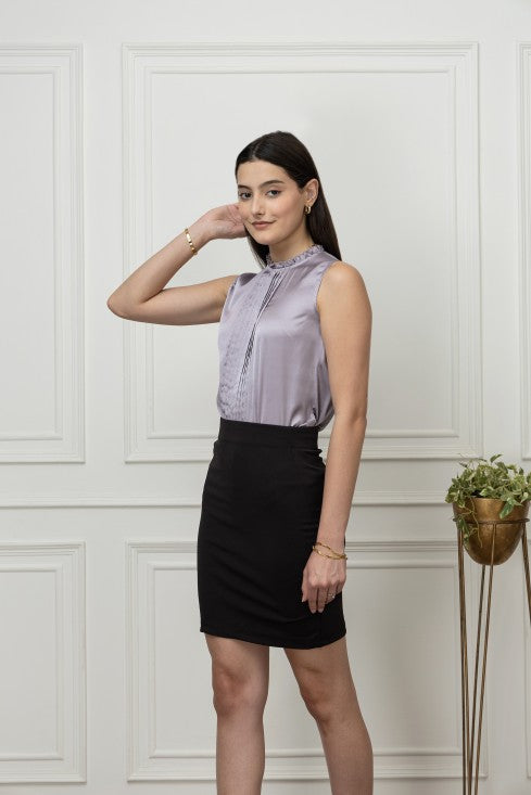 Sleeveless Pintuck Satin Top