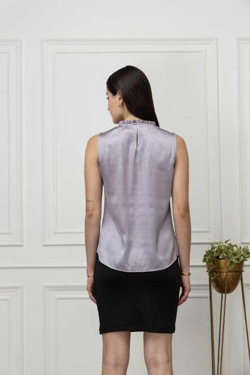 Sleeveless Pintuck Satin Top