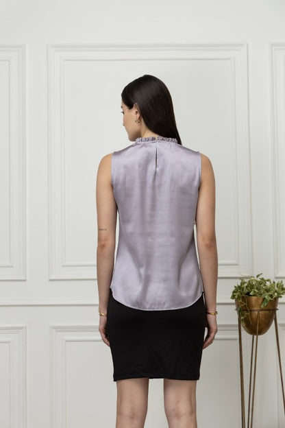 Sleeveless Pintuck Satin Top