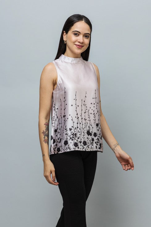 Sleeveless Printed Satin Top