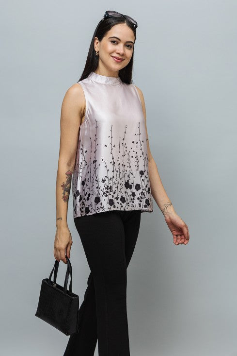 Sleeveless Printed Satin Top