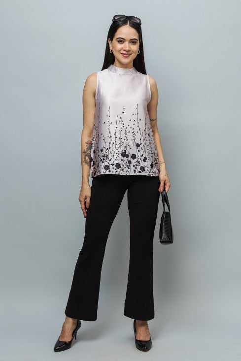 Sleeveless Printed Satin Top