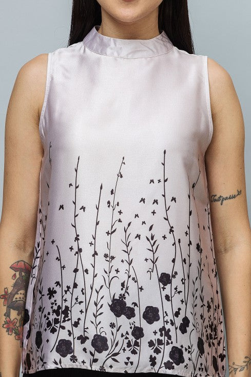 Sleeveless Printed Satin Top