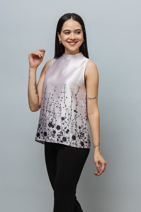 Sleeveless Printed Satin Top