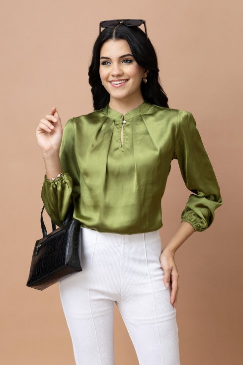 Pleated Casual Satin Top
