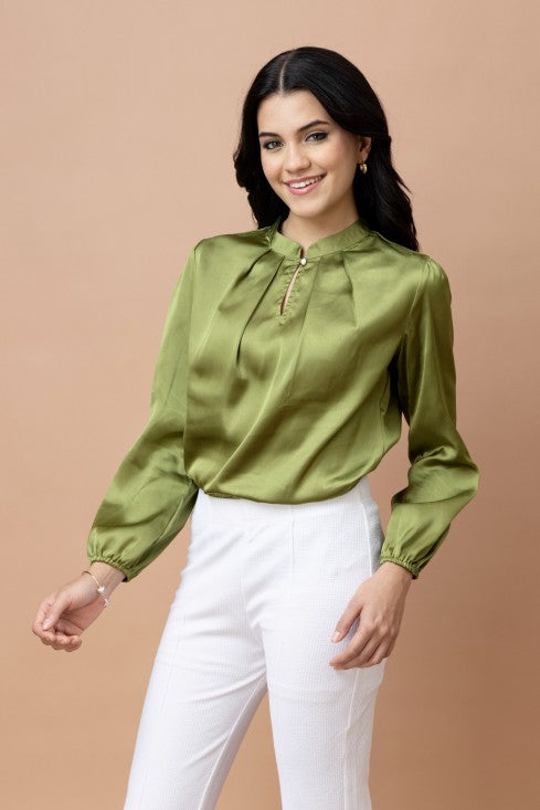 Pleated Casual Satin Top
