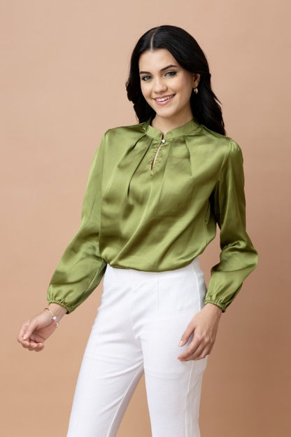 Pleated Casual Satin Top