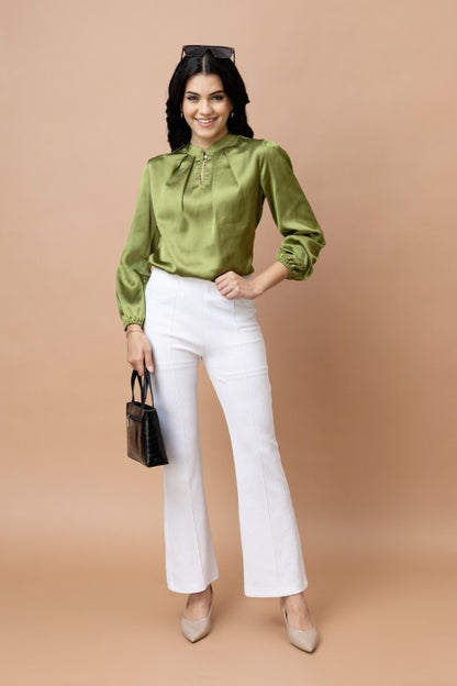 Pleated Casual Satin Top