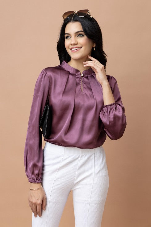 Pleated Casual Satin Top