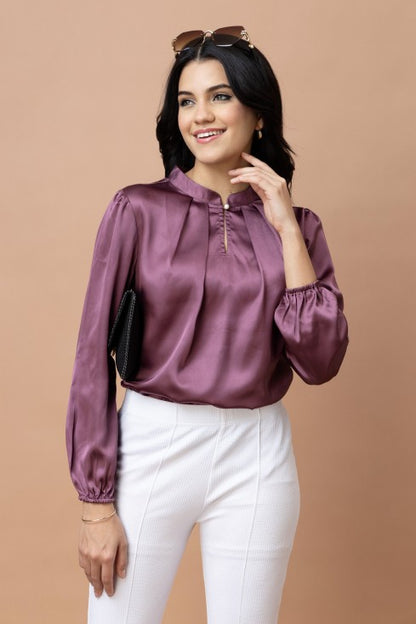 Pleated Casual Satin Top