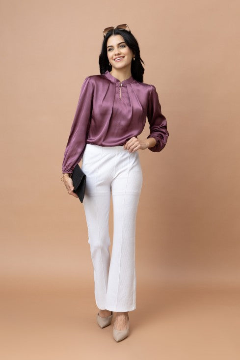 Pleated Casual Satin Top