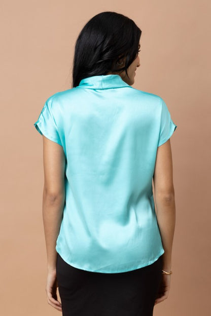 Tie-Up Neck Kimono Sleeves Casual Satin Top