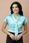 Tie-Up Neck Kimono Sleeves Casual Satin Top