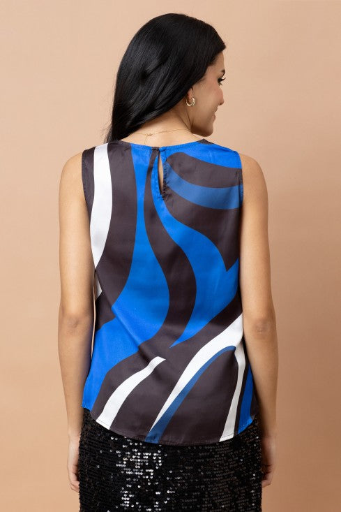 Sleeveless Cowl Neck Satin Top