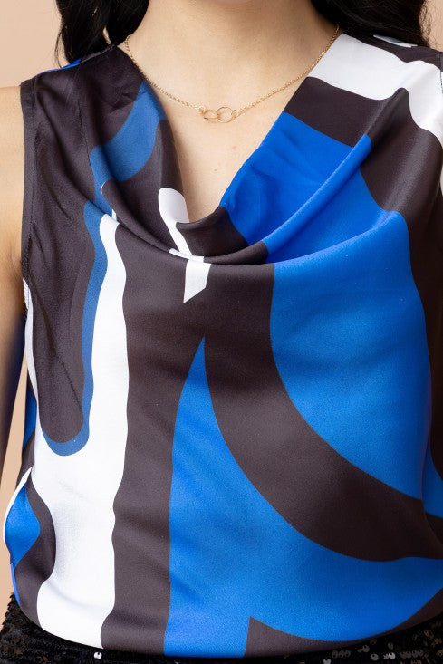 Sleeveless Cowl Neck Satin Top