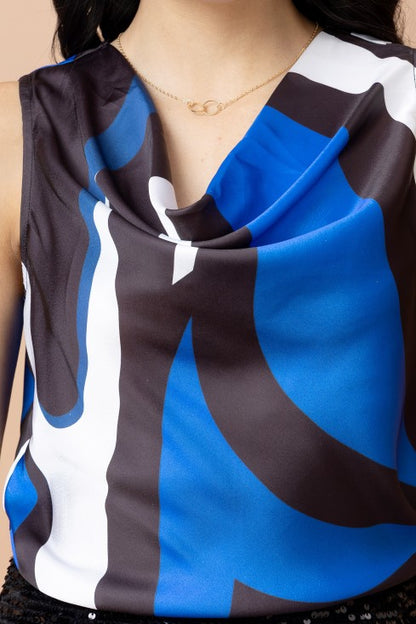 Sleeveless Cowl Neck Satin Top