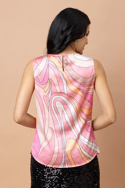 Sleeveless Cowl Neck Satin Top