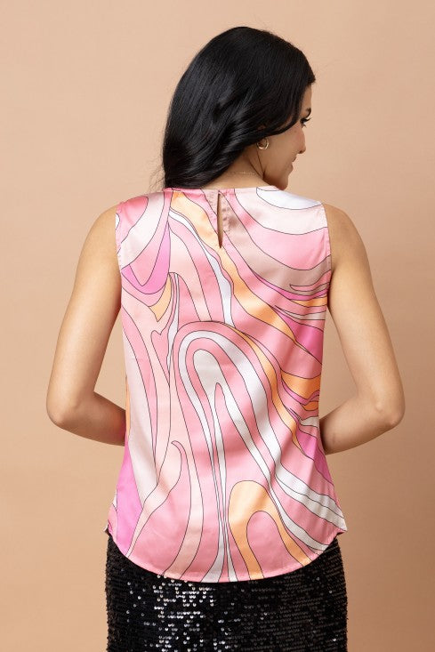 Sleeveless Cowl Neck Satin Top
