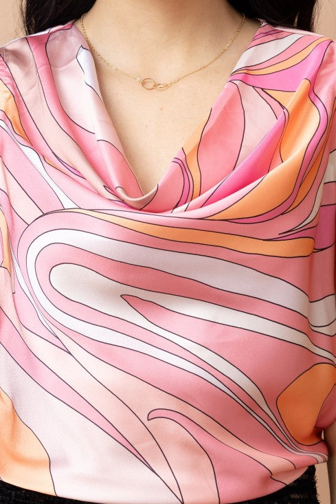 Sleeveless Cowl Neck Satin Top