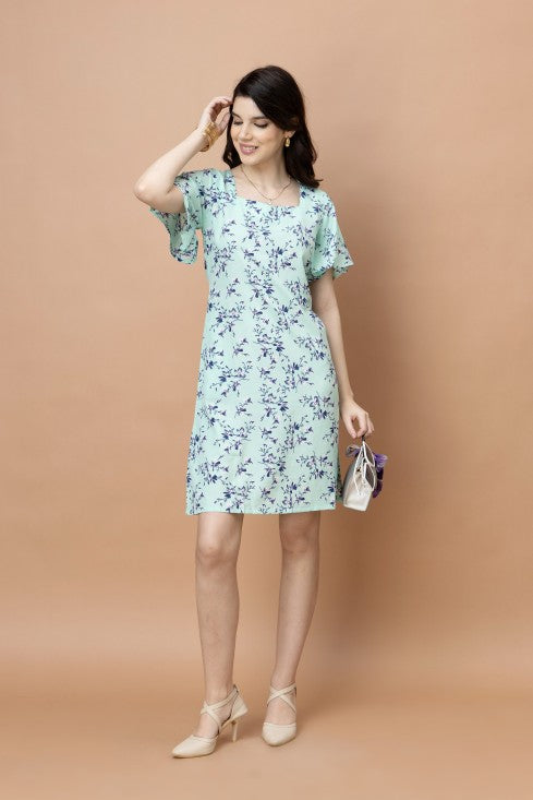 Floral Square Neck Knee Length Dress
