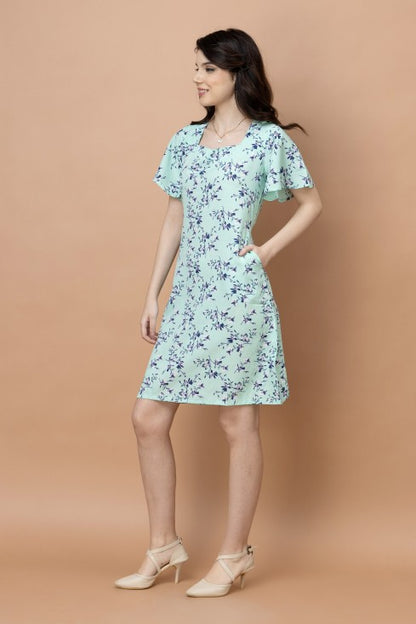 Floral Square Neck Knee Length Dress