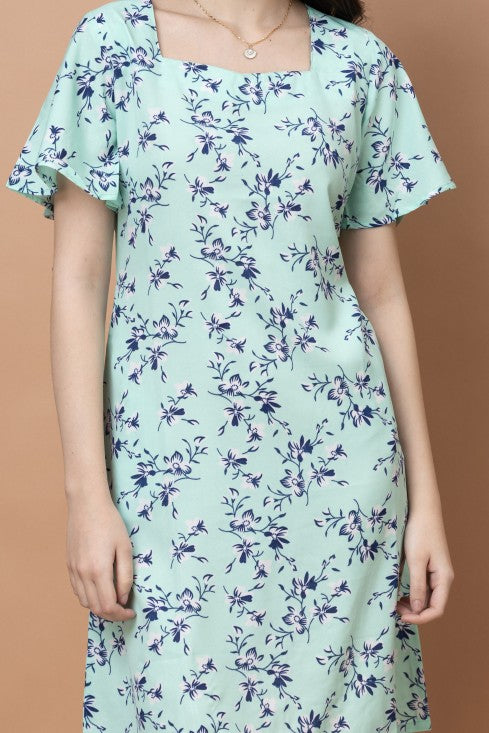 Floral Square Neck Knee Length Dress
