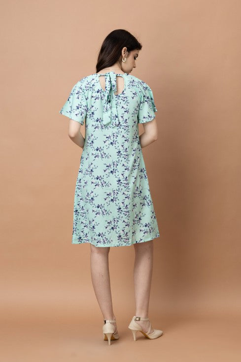 Floral Square Neck Knee Length Dress