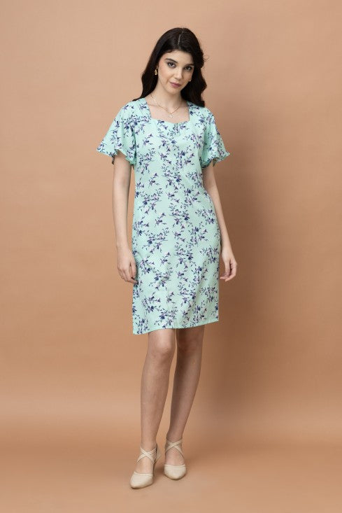 Floral Square Neck Knee Length Dress
