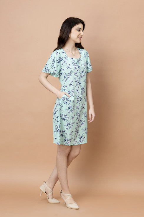 Floral Square Neck Knee Length Dress