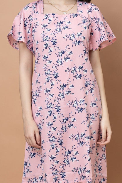 Floral Square Neck Knee Length Dress