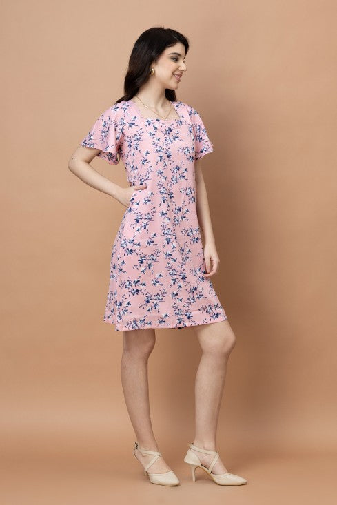 Floral Square Neck Knee Length Dress