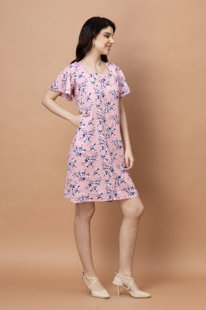 Floral Square Neck Knee Length Dress