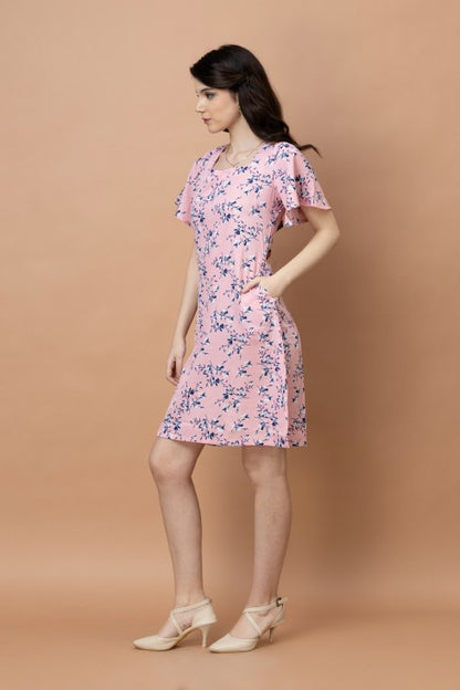 Floral Square Neck Knee Length Dress