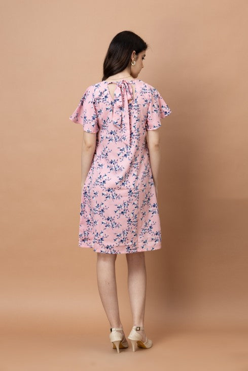 Floral Square Neck Knee Length Dress